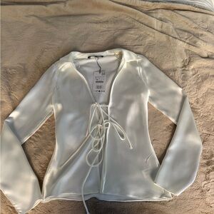 Zara Cream Tie-Front Blouse